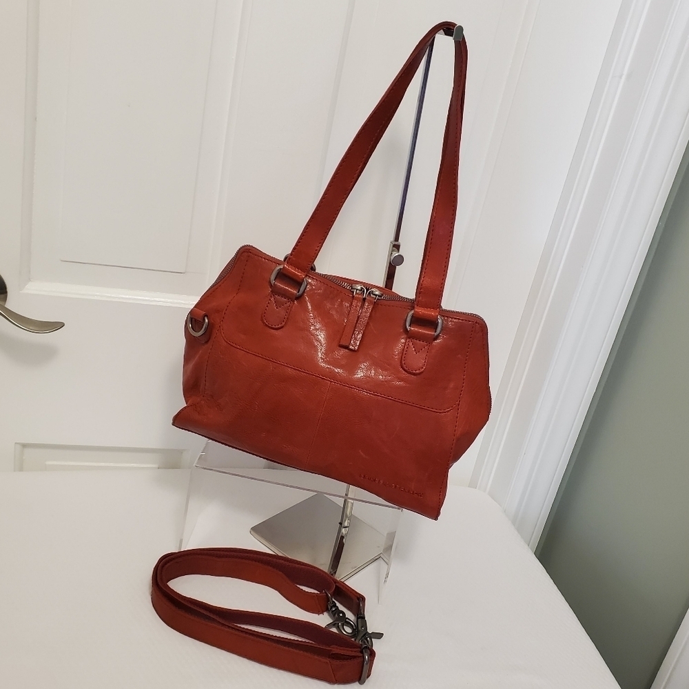 Spikes & Sparrow Red Leather Shoulder/Crossbody Bag, Casual, Distressed Look